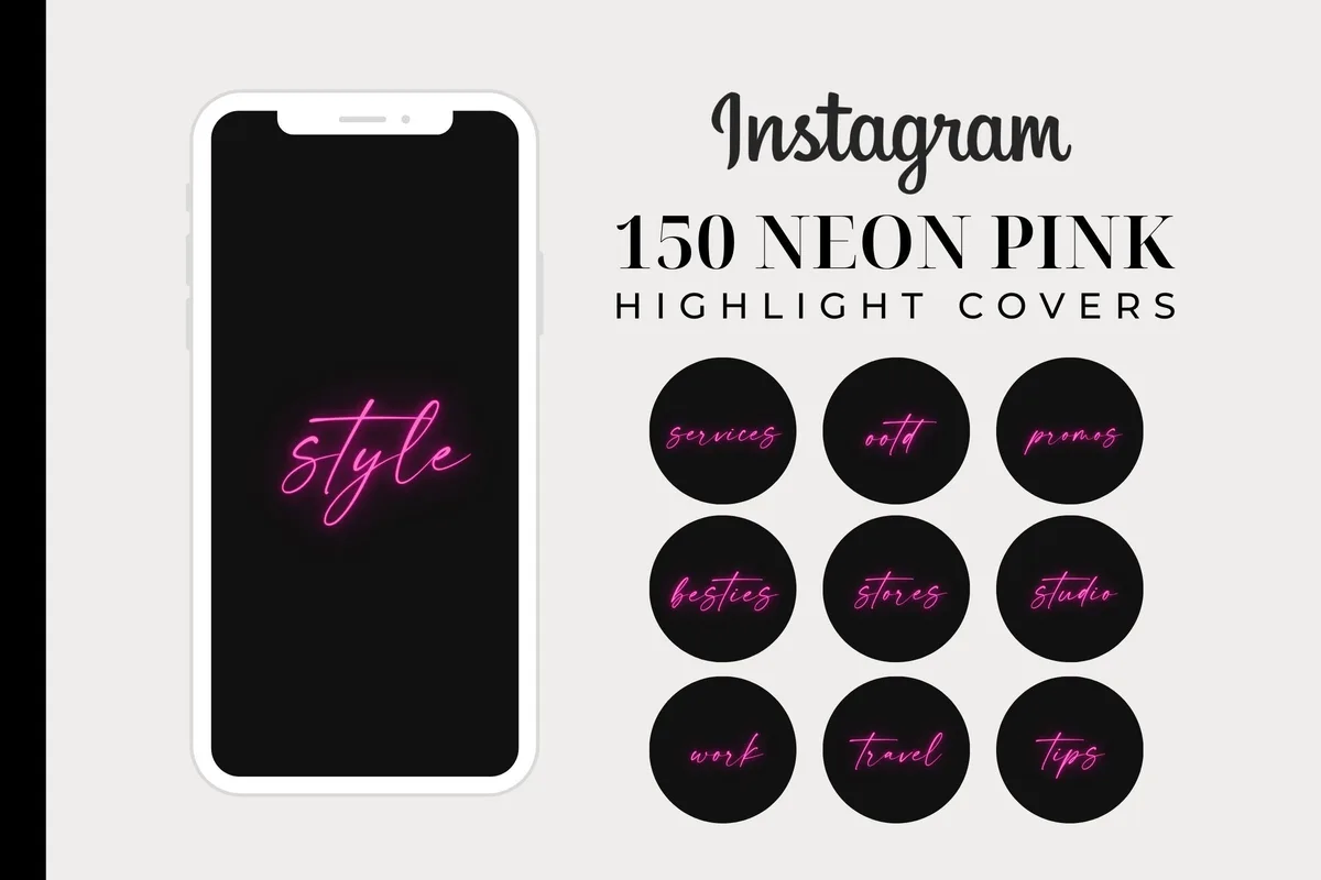 150 Neon Pink Instagram Highlight Covers