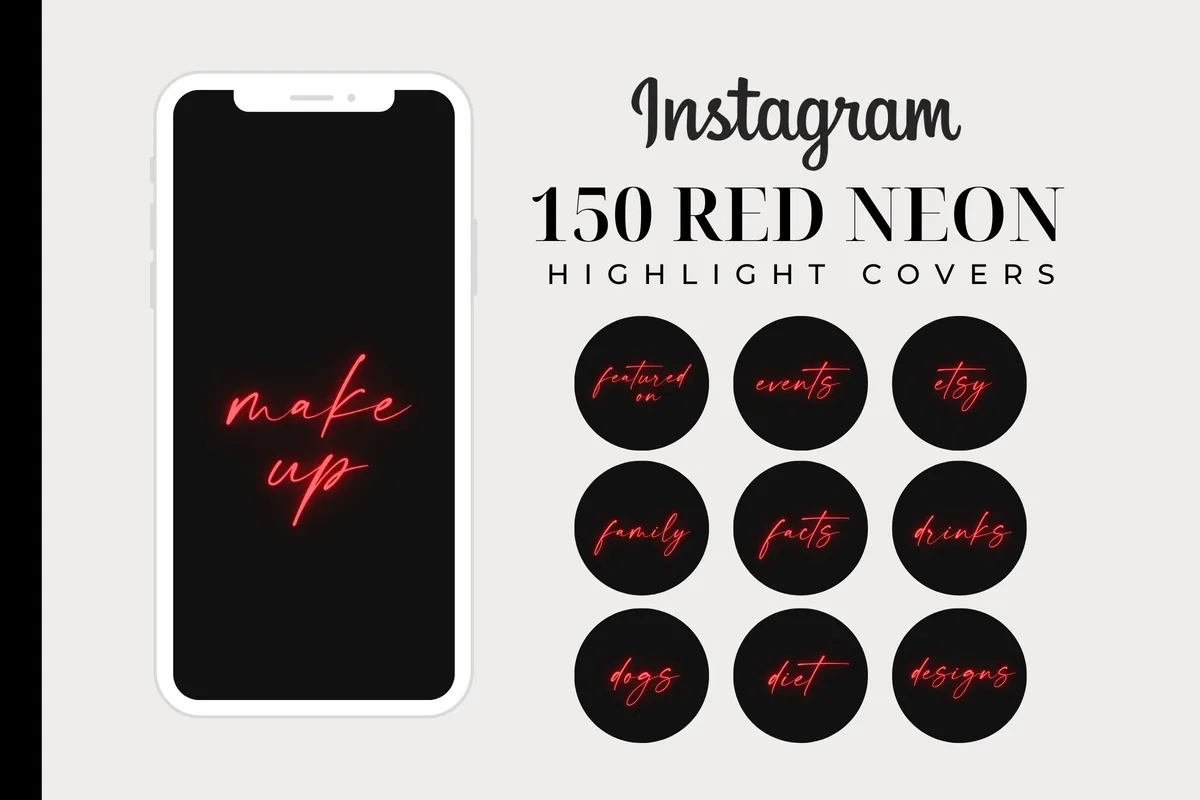 150 Neon Red Instagram Highlight Covers