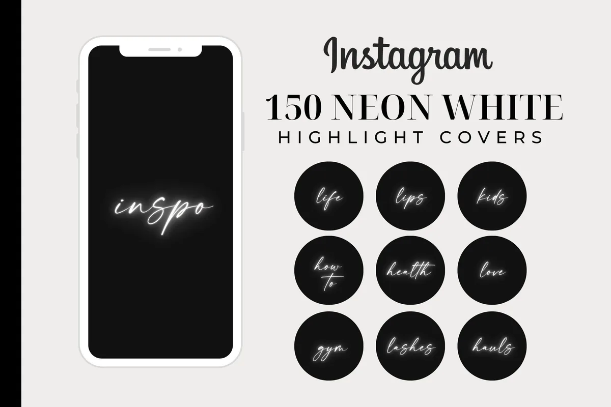 150 Neon White Instagram Highlight Cover
