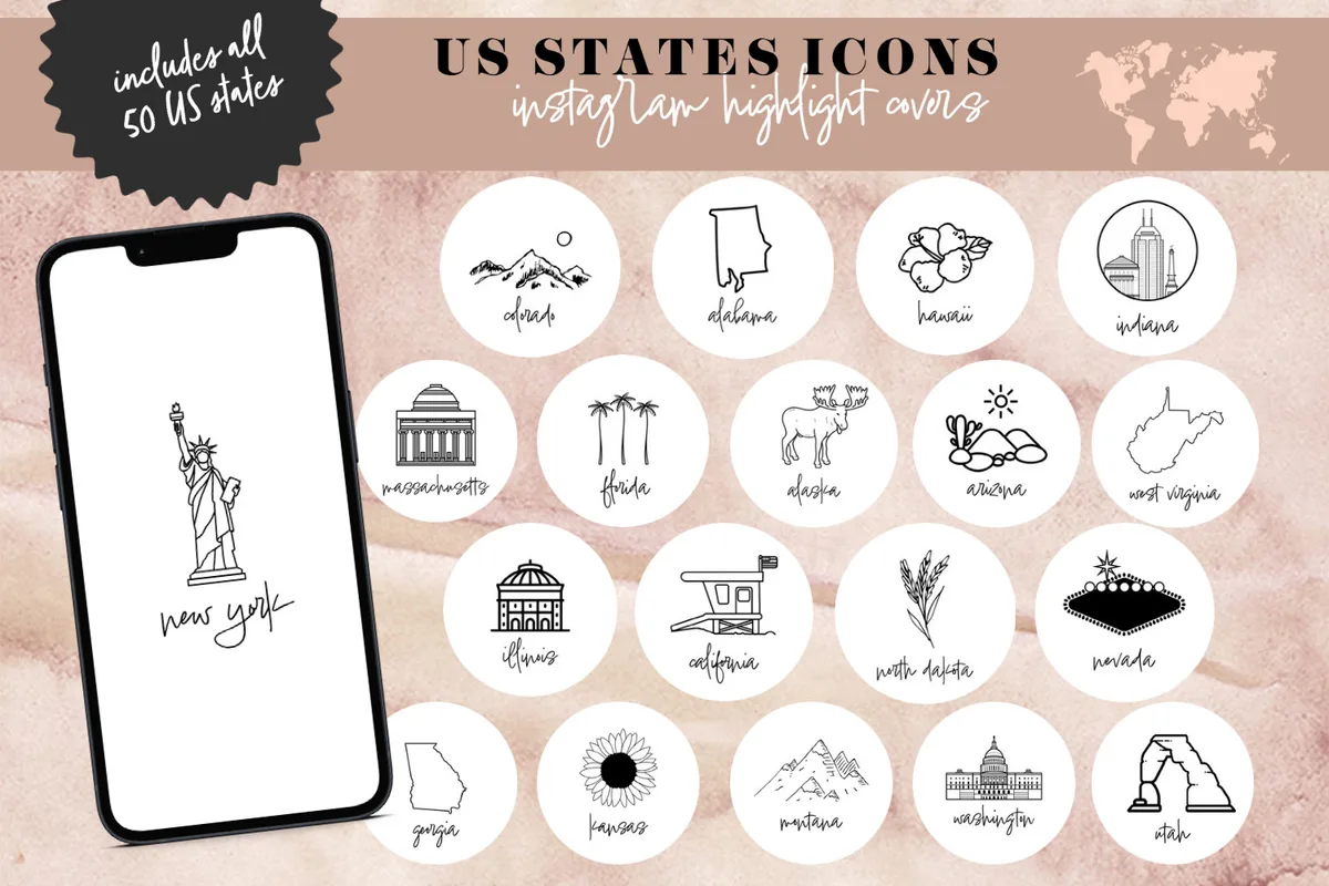 US States Instagram Highlight Covers