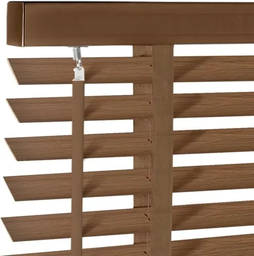 2" Cordless Solid Wood Blinds for Indoor Window,29.5" W x 64" H Real Wooden Blackout Blinds Horizontal Shutters, Easy to Install for Home Interior Windows Walnut
